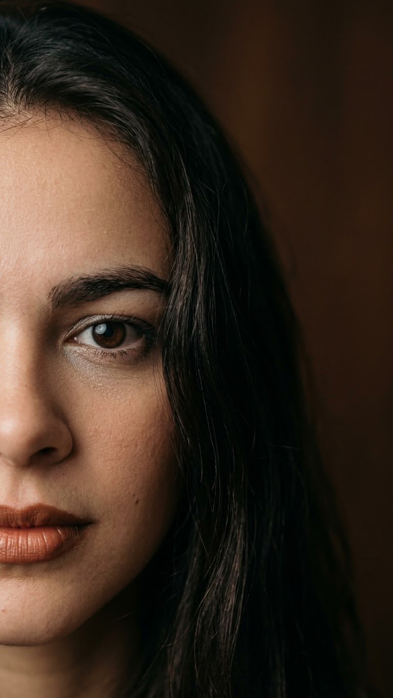 Metade do rosto de Yasmim Fortuna, olhar direto